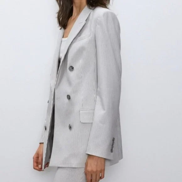 Aritzia Babaton Atelier Samuel Check Blazer | Size 4 | Espace/Grey Stripe - Picture 2 of 15